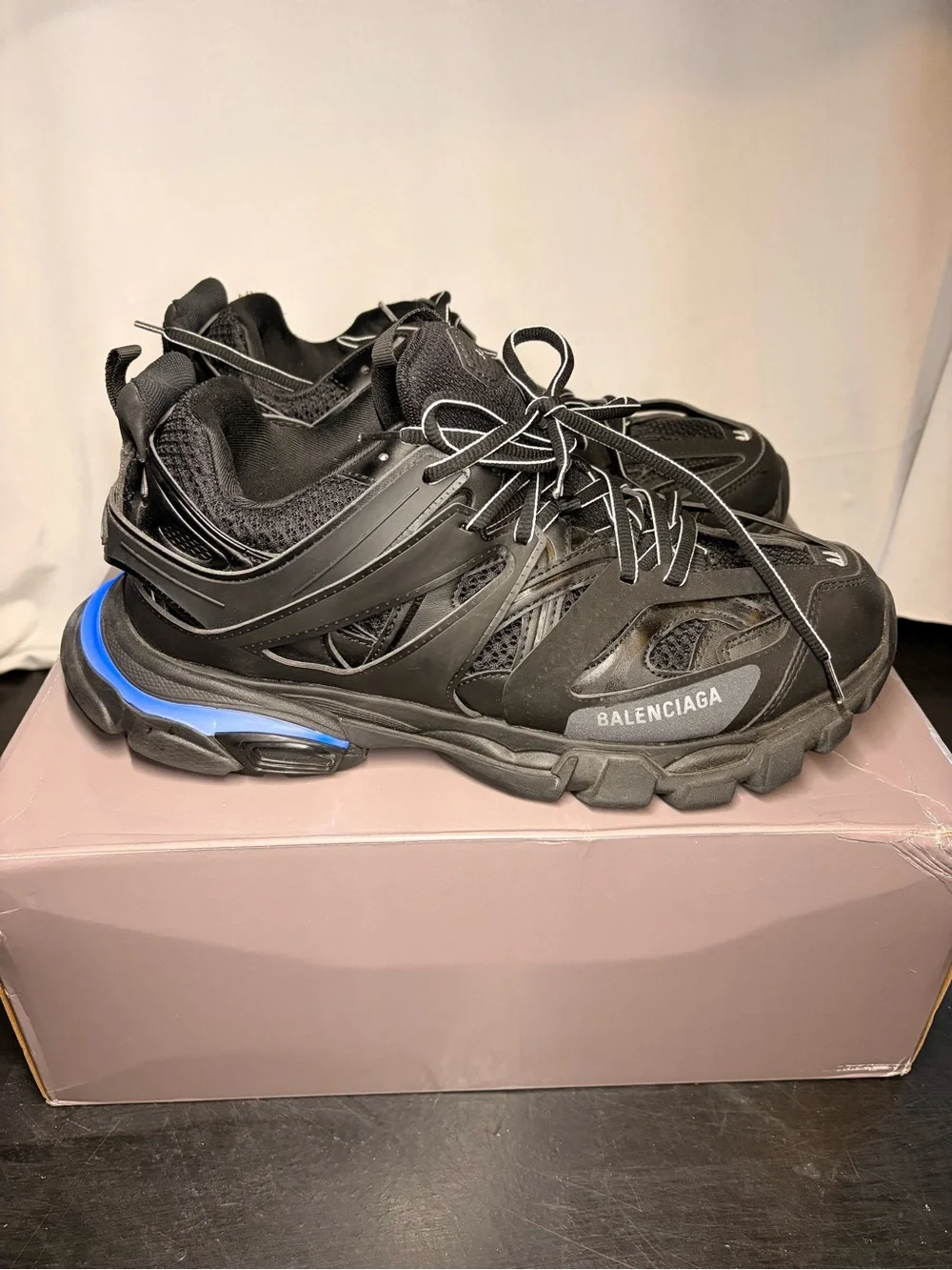 Balenciaga Black with Blue Accent Men's Trail Runner Sneakers